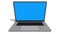 Aluminum laptop seen from the front on a white surface opens and the camera zooms in on the blue screen. 3D Animation