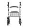 Aluminum rollator to support the walking of elderly and recovering people, front view, isolated