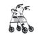 Aluminum rollator to support the walking of elderly and recovering people, isolated on a white background.