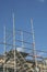 Aluminum Scaffolding & Ladder at a Construction Site with Blue Sky