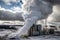 aluminum smelter, with smoke billowing from the chimney into the sky