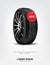 Aluminum wheel car tire style racing on white background vector illustration. Tire shop, tyres change auto service. Realistic vect