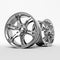 Aluminum wheel image 3D high quality rendering. White picture figured alloy rim for car, tracks. Best used for Motor Show