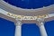 Alushta - resort as welcome message on white colonnade with blue sky and white clouds in Alushta, Crimea, Ukraine,