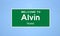 Alvin, Texas city limit sign. Town sign from the USA.