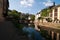 The Alzette river winding through Grund, Luxembourg