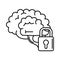 Alzheimer disease, brain lock apathy, decrease in mental human ability line style icon