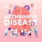 Alzheimer Disease Concept. Tiny Doctors Walking around of Huge Human Sick Brain, Purple Ribbon. Senior People Dementia