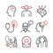 Alzheimer`s disease and dementia. Symptoms. Line icons set. Vector signs for web graphics.