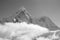 Ama Dablam 6814m clouds covered peak View near Dingboche settlement in Sagarmatha National Park, Nepal. Everest Base Camp EBC