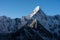 Ama Dablam mountain peak, famous peak in Everest base camp trekking route view from Chukung village, Himalaya mountains range in