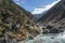 Ama Dablam mountain peak and small river, Everest region, Nepal