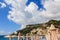 Amalfi coast seaview with beach on sunny day. Minori, Italy