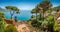 Amalfi Coast from Villa Rufolo gardens in Ravello, Campania, Italy