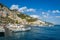 Amalfi harbor with lots of boats