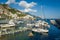 Amalfi harbor with lots of different type boats