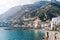 Amalfi sea, beach and mountains scenic view - Amalfi coast, Italy, Europe