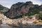 Amalfi town as seen from offshore, Campania, Italy