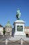 Amalienborg Palace Square with a statue of Frederick V on a horse. Amalienborg palace, Copenhagen, Denmark.