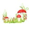 Amanita muscaria watercolor, Fly agaric mushroom with grass. White spotted toxic red mushrooms. Hand drawn Illustration