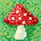 Amanita mushroom is painted in pixel style for individual design.