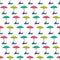 Amanita mushrooms seamless pattern with bright pink and blue hat