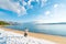 Amanohashidate Sandbar beach in winter morning