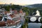 Amarante drone aerial view with beautiful church and bridge in Portugal at sunrise