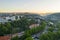 Amarante drone aerial view with of city landscape in Portugal at sunrise