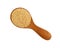 Amaranth grain seeds in wooden scoop over white