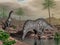 Amargasaurus dinosaur herd going to drink - 3D render