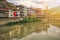 Amasya Turkey landscape beautiful reflections on river sunshine with old ottoman houses Turkey. With tower clock is best touristic