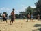 Amateur beach volleyball competition in the children\'s recreation camp in Anapa in Krasnodar region of Russia.