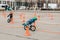 amateur competition of children to balance bicycle on Lenin Square.