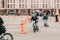 : amateur competition of children to balance bicycle on Lenin Square.