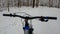 Amateur enduro rider on the bicycle in the winter season