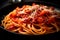 Amatriciana - Pasta with a sauce made from tomatoes, pancetta, pecorino cheese, and chili flakes