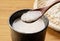 Amazake and a wooden spoon on the table