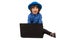 Amazed executive boy in front of laptop