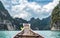 Amazed nature scenic landscape with boat for traveler, Attraction famous landmark tourist travel Khao Sok National Park, Thailand