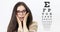 Amazement female face with spectacles on eyesight test chart