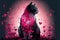 Amazing Abstract artwork of the single cat sitting in the lovely background full of pink hearts. Generative AI