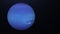 Amazing abstraction of blue Neptune planet rotating among endless stars in outer space. Animation. Abstract blue sphere