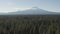 Amazing, aerial footage of Mount Shasta with pine tree forest in the foreground