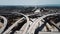 Amazing aerial panning shot of famous Judge Pregerson highway road junction with multiple complex flyovers and bridges.