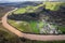 Amazing aerial panorama of Tintern Abbey, River Wye, and the nearby landscape