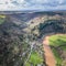 Amazing aerial panorama of Tintern Abbey, River Wye, and the nearby landscape