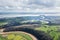 Amazing aerial panorama of Tintern Abbey, River Wye, and the nearby landscape