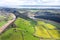 Amazing aerial panorama of Tintern Abbey, River Wye, and the nearby landscape