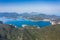 Amazing Aerial Panorama view of High Island Reservoir, The famous vacation destination in Sai Kung, Hong Kong, outdoor, daytime